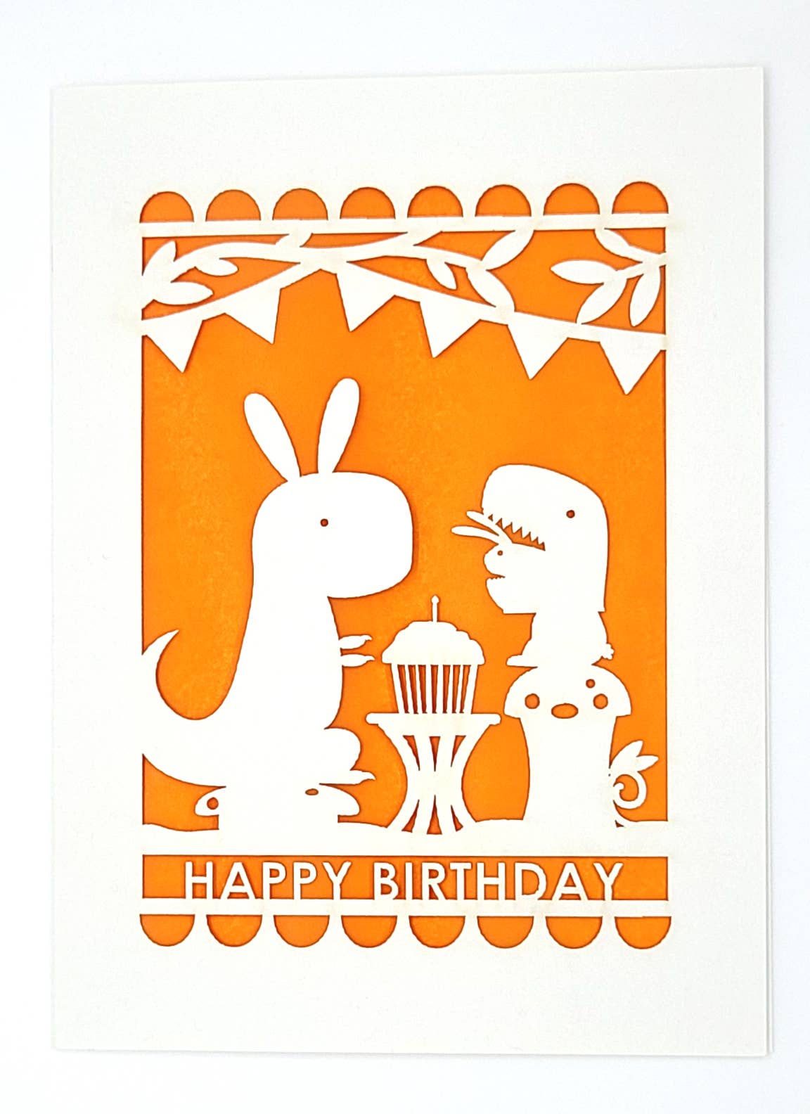 Happy Birthday - Bunny dressed up and a Dino dressed up: Orange / A2