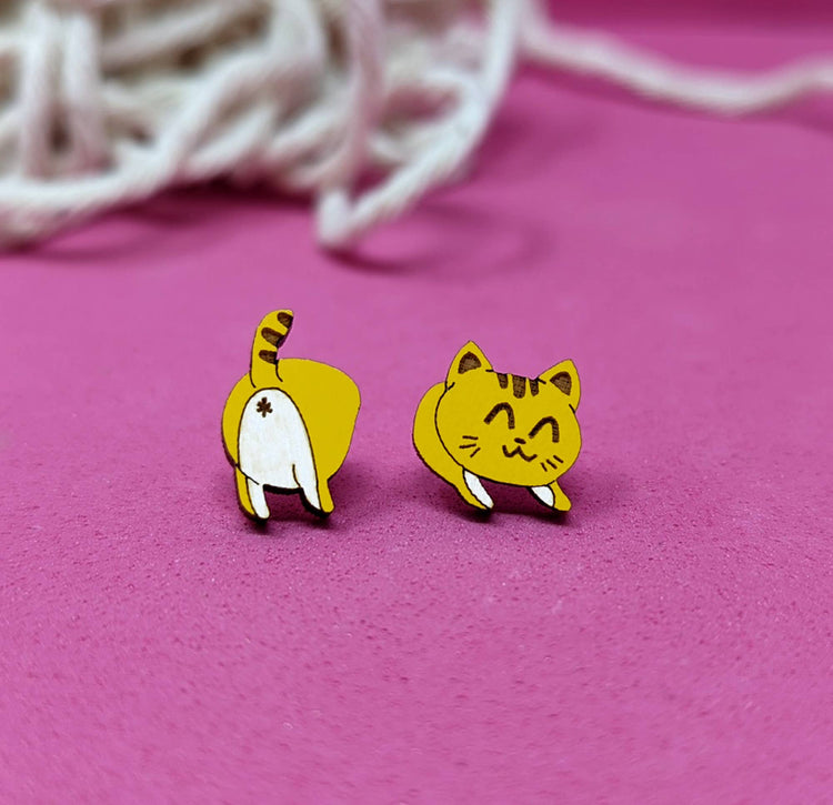Cat Butt Wood Earrings