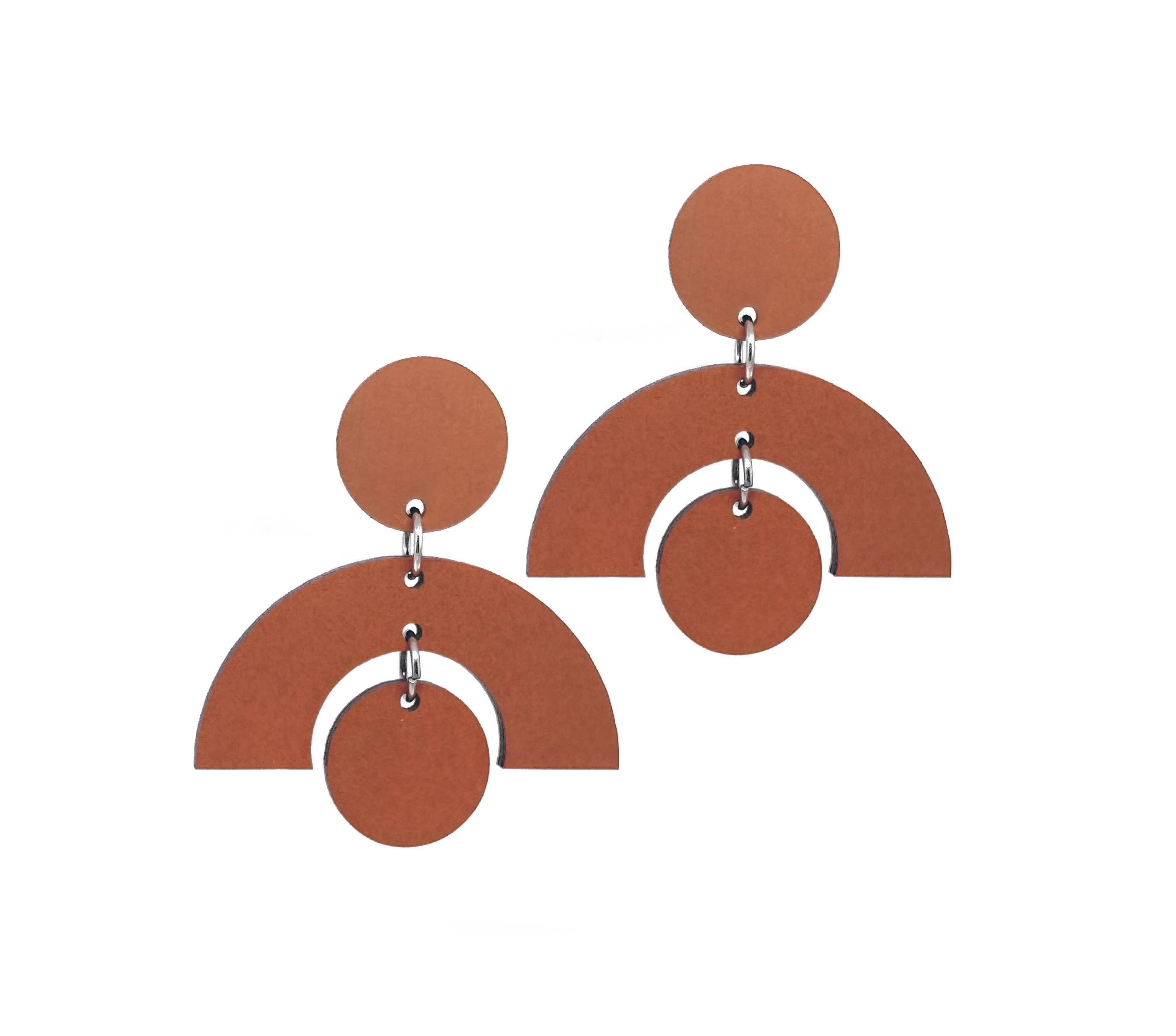 Two Moons Dangle Earrings: Pumpkin Wood