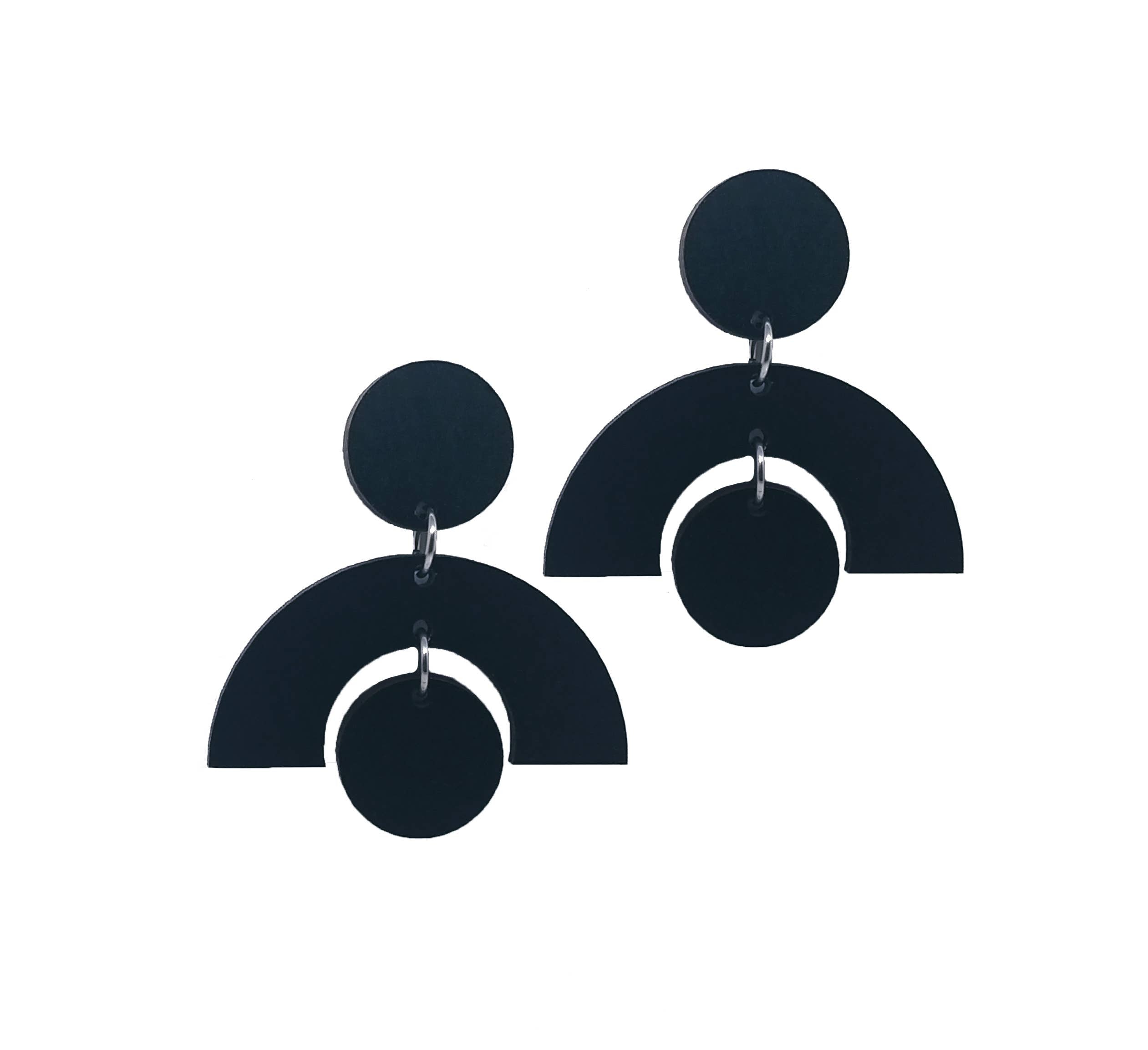 Two Moons Dangle Earrings: Black Wood