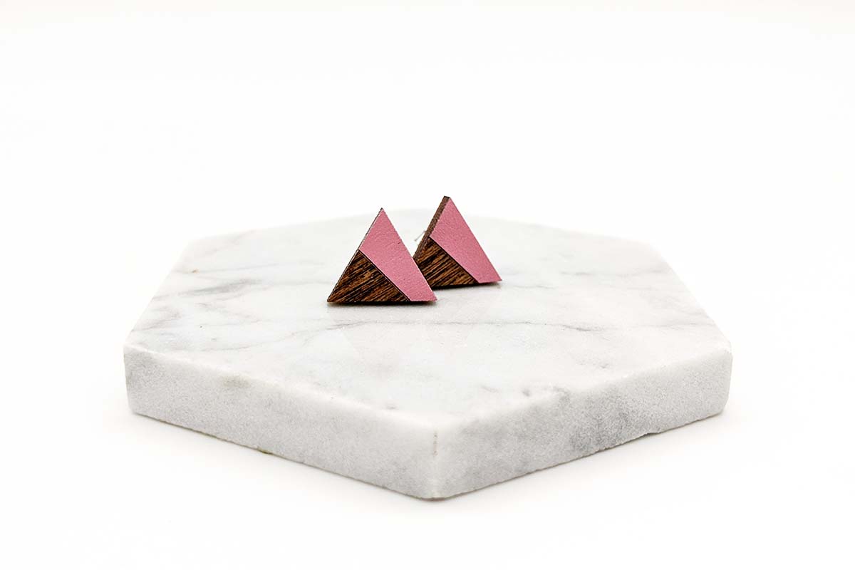 Triangle Pink Dipped Stud Earrings