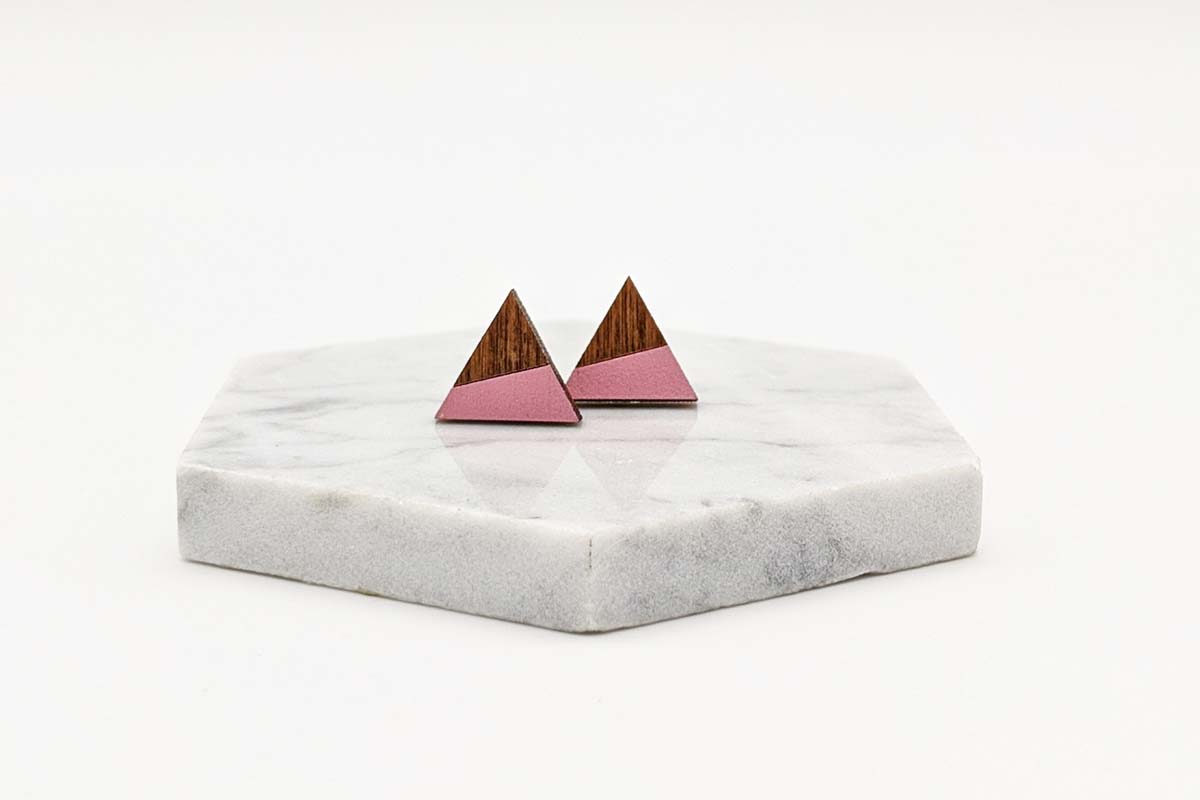 Triangle Pink Dipped Stud Earrings